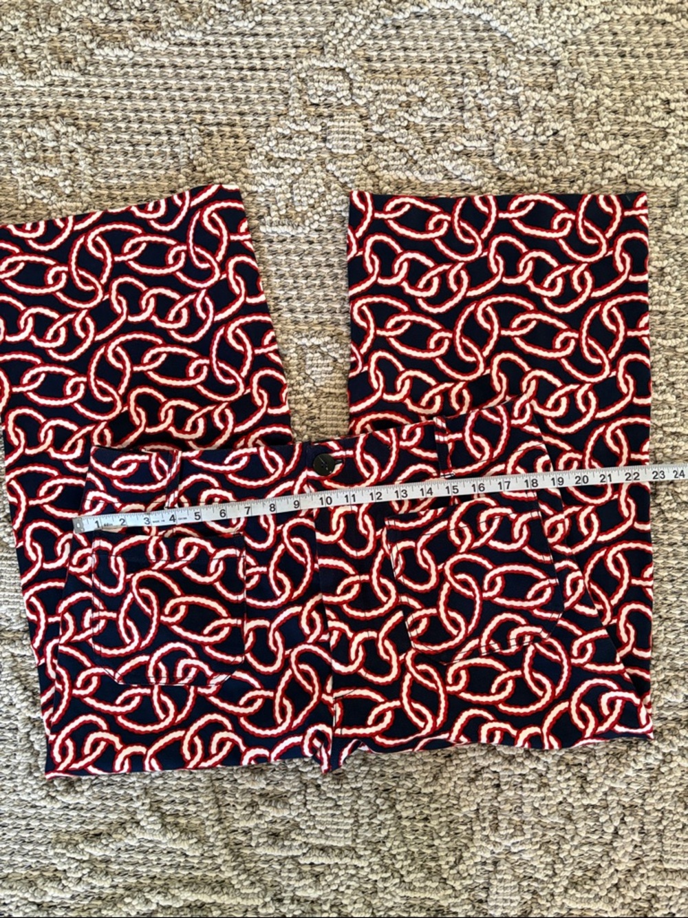 Anthropologie Maeve Navy, Red & White Chain-Print Pants Cropped Size 34 - Picture 7 of 10